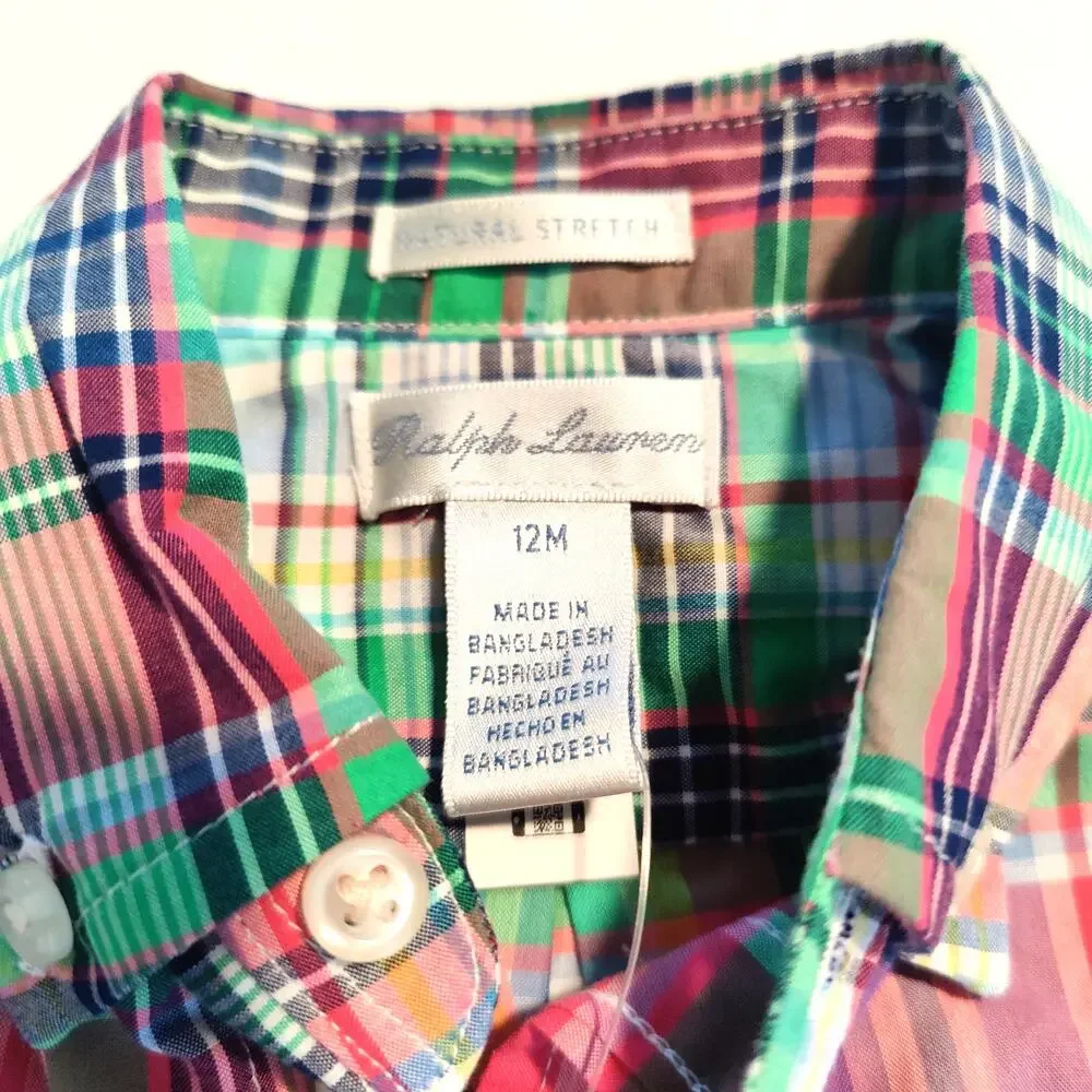 Ralph Lauren Boys 2 Pc Plaid Shirt Yellow Pants Set 12M NWT